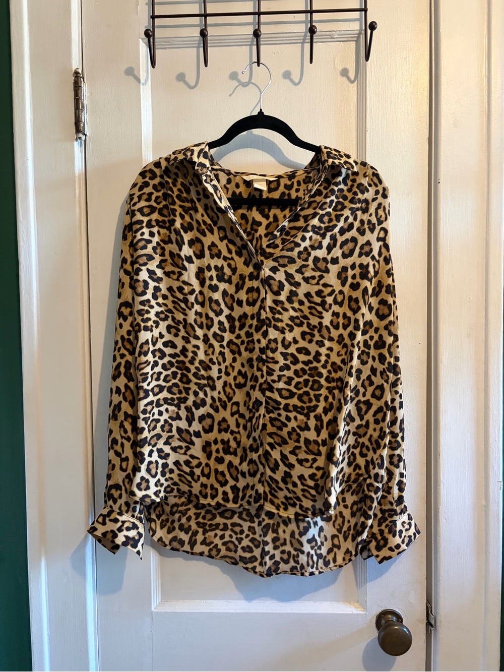 H&M Leopard Print Button-Up Blouse - Tan & Black
